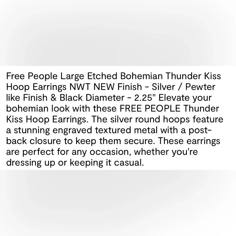 FREE PEOPLE NWT thunder kiss etched bohemian hoops -pewter - Picture 6 of 6